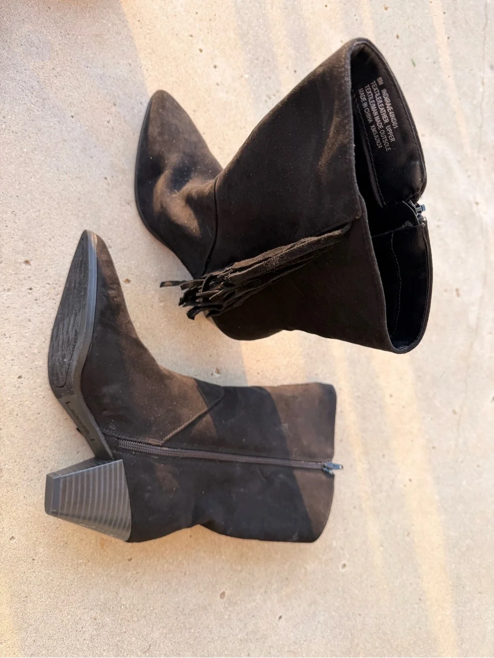 Spirit Black Suede Pointed Toe Ankle Boots with Fringe